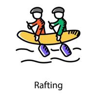 niños en el río que denotan el ícono del garabato de rafting vector