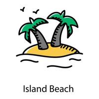 arena y árboles que denotan el icono del garabato de la playa de la isla vector