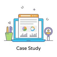 representación de datos en línea, icono de concepto de línea plana de estudio de caso vector