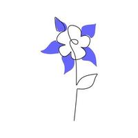 One continuous single line of Columbine spring flower with blue color vector