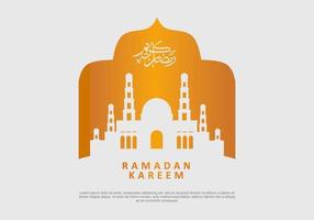 Ramadan kareem with big mosque, calligraphy and brown islamic ornament vector
