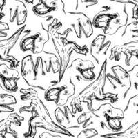 Seamless pattern of cute dinosaurs in monochrome style vector