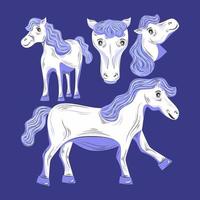 lindo caballo azul pequeño pony aislado sobre fondo azul. vector