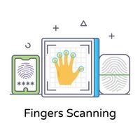 Fingers scanning in flat outline icon, editable vector