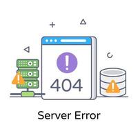 error del servidor en el icono de contorno plano, falla del sitio web vector