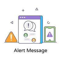 Exclamation sign denoting flat outline icon of alert message vector