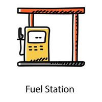 estación de combustible icono dibujado a mano, vector editable