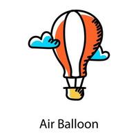 Air balloon hand drawn icon, amusement and entertainment vector