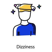 Person with spinning head denoting dizziness doodle icon vector