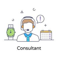 A customer service support concept, flat icon of consultant vector