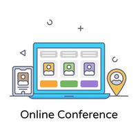 An online conference flat line vector download