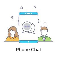 Editable flat outline vector of phone chat