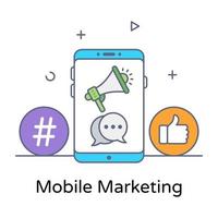 Megaphone inside smartphone, icon of mobile marketing vector
