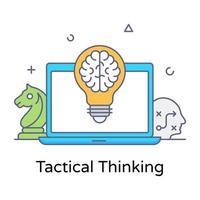 Mind inside light bulb, tactical thinking icon vector