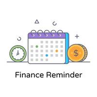 A finance reminder flat outline concept icon design vector