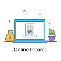 A conceptual icon of online income in flat outline style vector