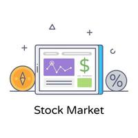 icono de contorno plano del mercado de valores vector