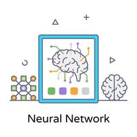 Brain with nodes denoting flat conceptual icon of neural network vector