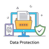 Data protection also known as data security flat conceptual icon vector