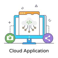 aplicación en la nube en un icono conceptual plano vector