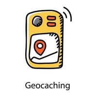 dispositivo de búsqueda de ubicación, icono dibujado a mano de geocaching vector