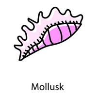 Seashell doodle icon of mollusk, editable vector