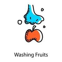 Washing fruits hand drawn icon, editable vector