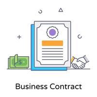 Paper with handshake, concept of business contract icon vector