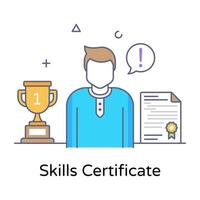 A skills certificate flat line concept icon design vector