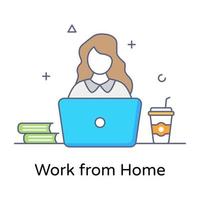 Flat outline editable vector of work from home