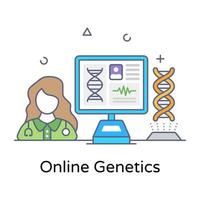 icono conceptual plano de genética en línea vector