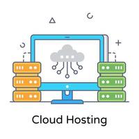 Cloud hosting flat outline editable icon vector
