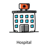 Hospital doodle icon, trendy and editable vector