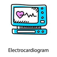 Electrocardiogram in sketch style icon, ecg monitor vector