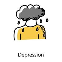 A person with cloud denoting depression in doodle style icon vector