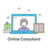 A customer service support concept, flat line icon of online consultant vector