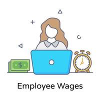 Flat outline concept vector of employee wages