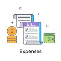 A flat outline concept vector of expenses, bill