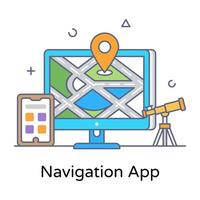 A flat outline style of navigation app icon vector