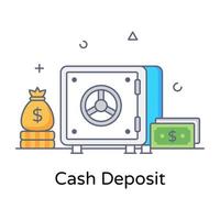 A bank vault denoting cash deposit concept in flat outline vector