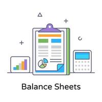 Flat outline concept icon of balance sheet vector