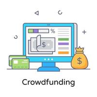 un vector de contorno plano de plataforma de crowdfunding