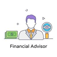 Avatar of financial advisor in flat outline vector