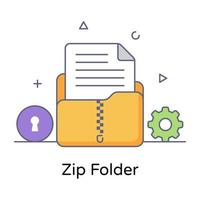 Zip folder in flat outline icon, editable vector