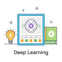 Deep learning flat outline icon, machine learning vector