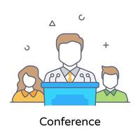 Conceptual flat line icon of conference vector