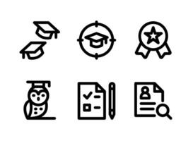 conjunto simple de iconos de línea de vector relacionados con la graduación. contiene íconos como birrete, educación objetivo, premio y más.