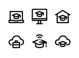 conjunto simple de iconos de línea de vector relacionados con la graduación. contiene íconos como aprendizaje en línea, educación en el hogar y más.