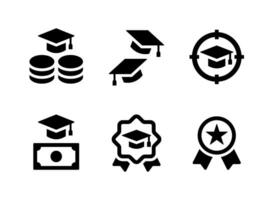 conjunto simple de iconos sólidos vectoriales relacionados con la graduación. contiene íconos como beca, birrete, meta académica y más. vector