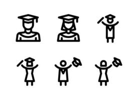 conjunto simple de iconos de línea de vector relacionados con la graduación. contiene íconos como estudiantes hombres, mujeres y más.